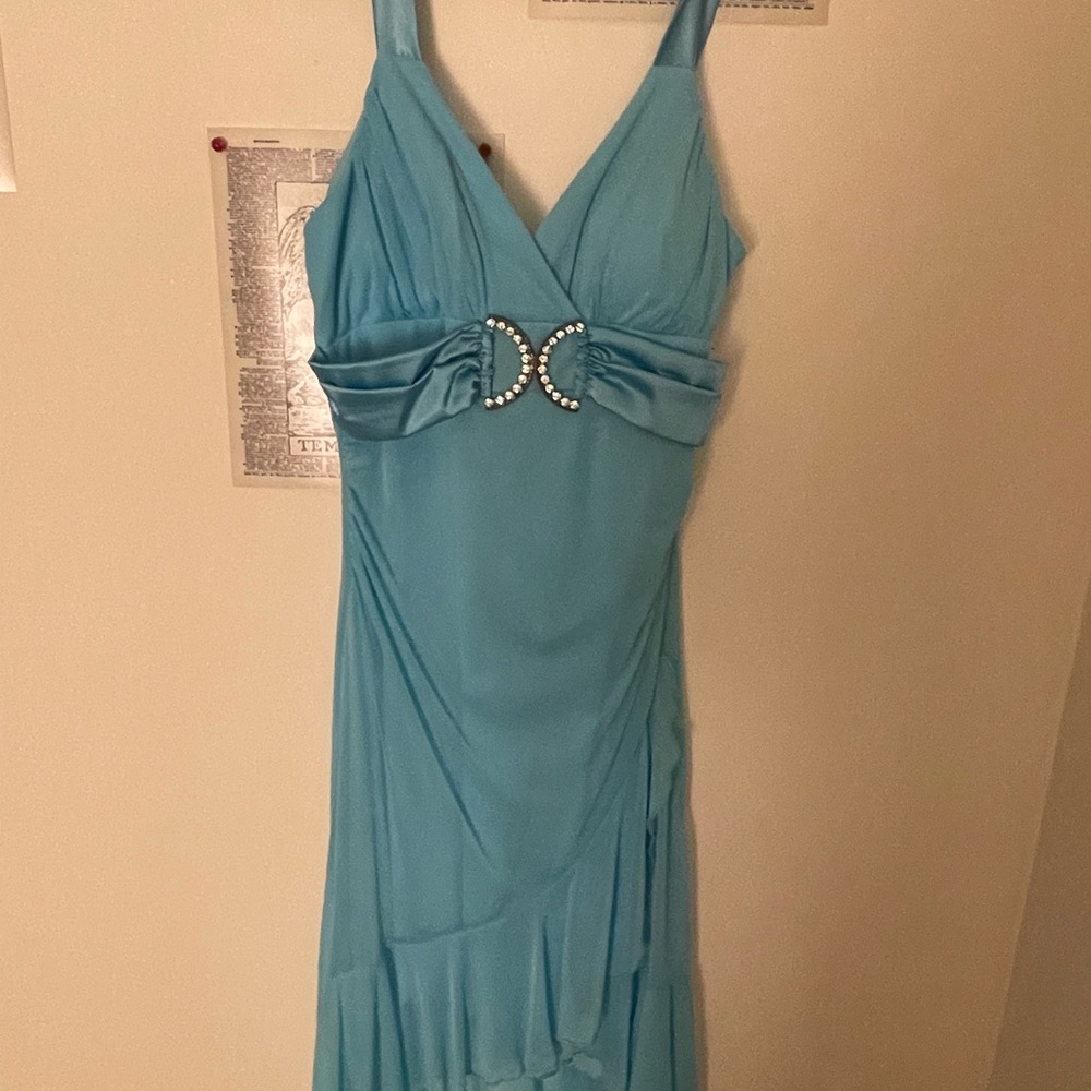 Taboo Blue Green Asymmetrical Sheath Dress Cocktail